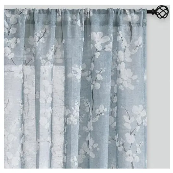 FMFUNCTEX Blossom Print Linen Sheers — Blue