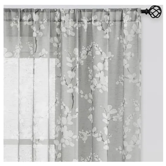 FMFUNCTEX Blossom Print Linen Sheers — Grey
