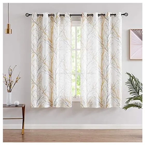 FMFUNCTEX Tree Branch Print Semi-Sheer Curtains — Yellow