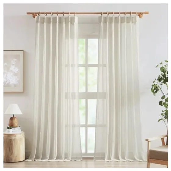 FMFUNCTEX Linen-Look Sheer Curtains — Natural, Pinch pleat