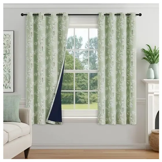 FMFUNCTEX Floral Blackout Curtains — Green, Grommet