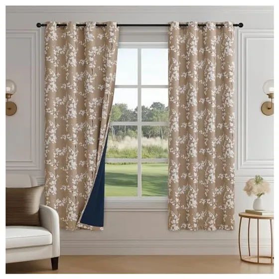 FMFUNCTEX Floral Blackout Curtains — Brown, Grommet
