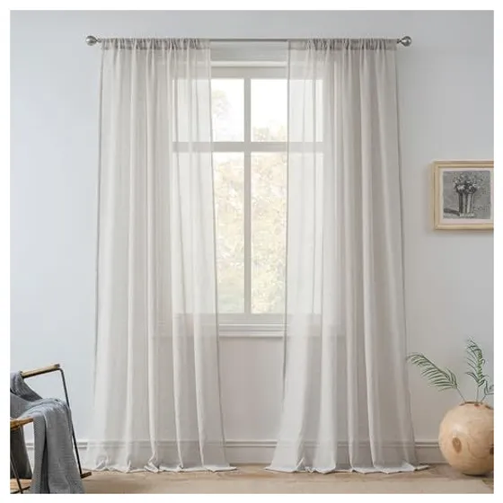 FMFUNCTEX Linen-Look Sheer Curtains — Grey, Rod pocket