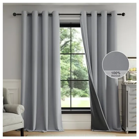 FMFUNCTEX 100% Blackout Curtains — Dark grey, Grommet