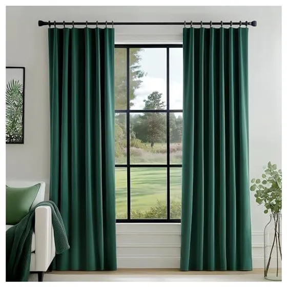 FMFUNCTEX Velvet Room-Darkening Curtains — Emerald green