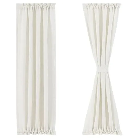 FMFUNCTEX Linen French Door Curtains — Ivory