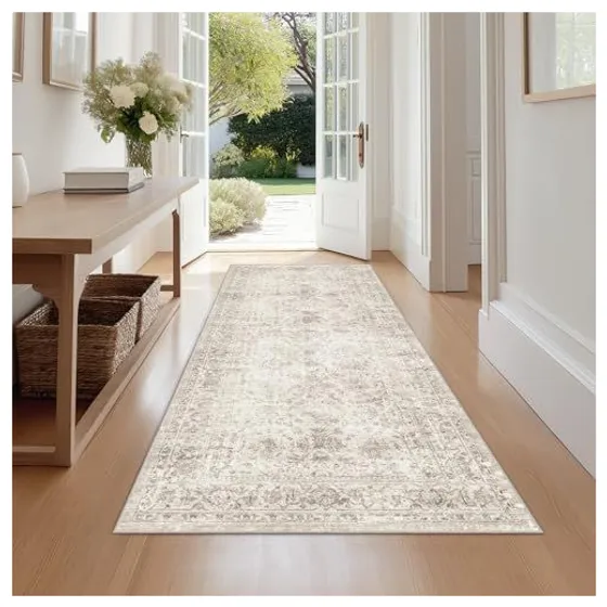 FMFUNCTEX Vintage Washable Area Rug — Beige