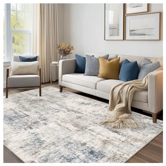 FMFUNCTEX Modern Abstract Washable Rug — Brown & blue