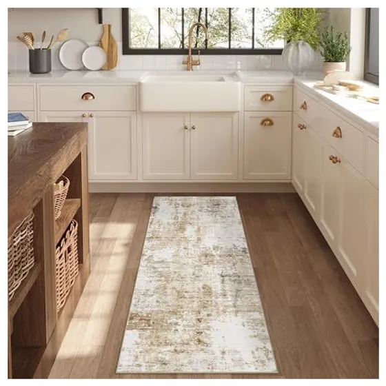 FMFUNCTEX Modern Abstract Washable Rug — Brown & grey