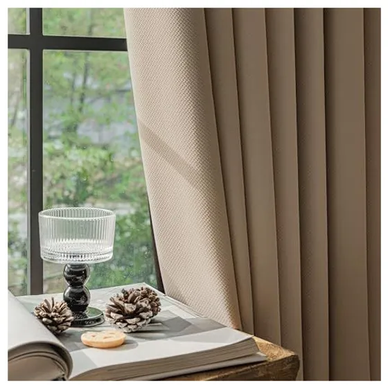 FMFUNCTEX 100% Blackout Curtains — Brown, Rod pocket