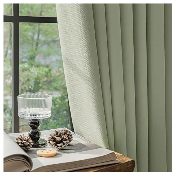 FMFUNCTEX 100% Blackout Curtains — Green, Rod pocket