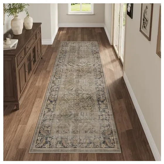 FMFUNCTEX Vintage Washable Area Rug — Vintage brown multi