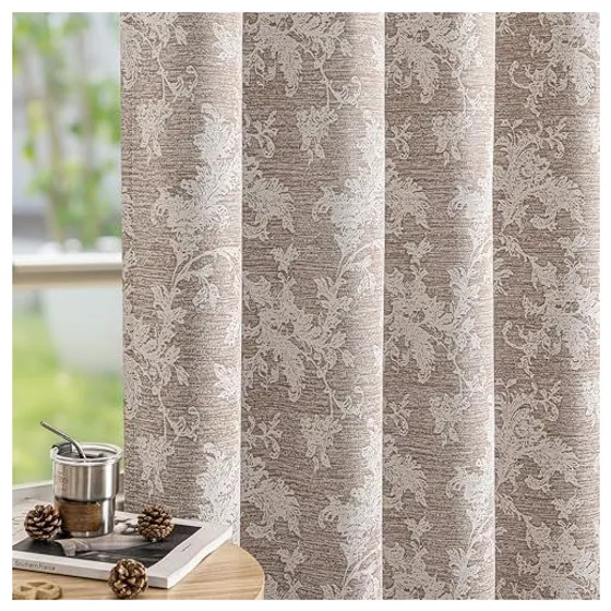 FMFUNCTEX Floral Jacquard Blackout Curtains — Rust brown