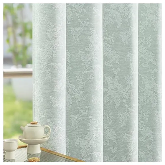 FMFUNCTEX Floral Jacquard Blackout Curtains — Green