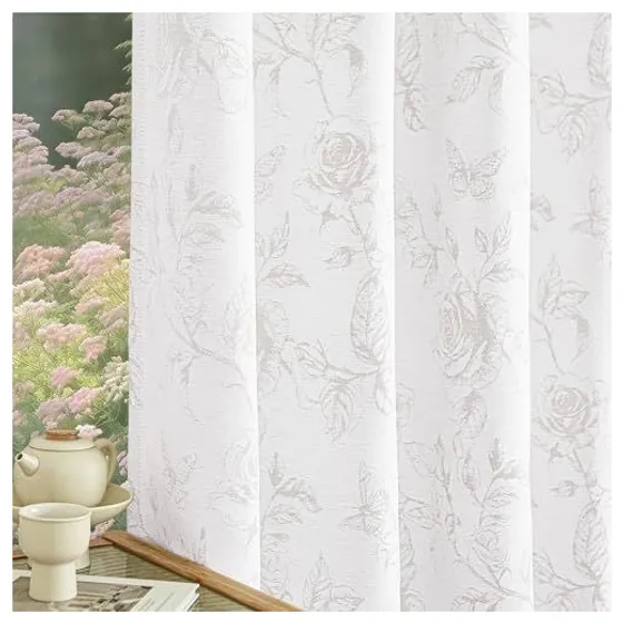 FMFUNCTEX Reversible Rose Jacquard Curtains — Taupe