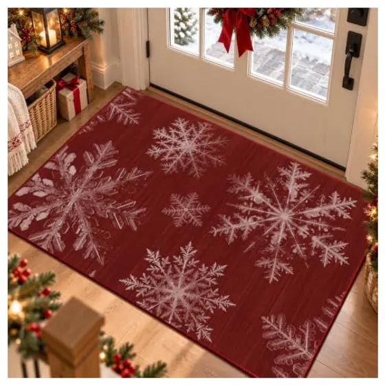 FMFUNCTEX Christmas Washable Rug — Red snowflakes
