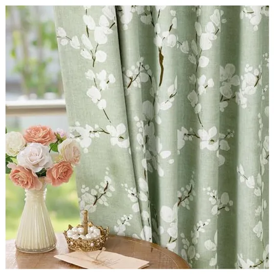 FMFUNCTEX Plum Blossom Blackout Curtains, 3-in-1 Top — Green