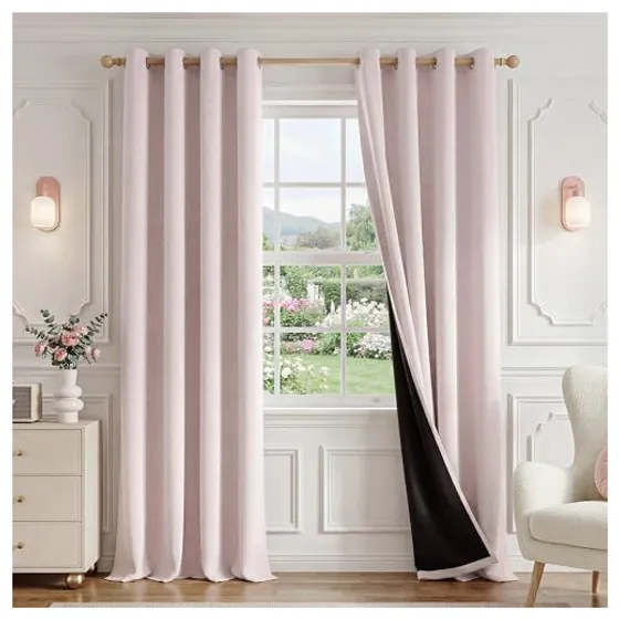FMFUNCTEX 100% Blackout Curtains — Pale pink, Grommet