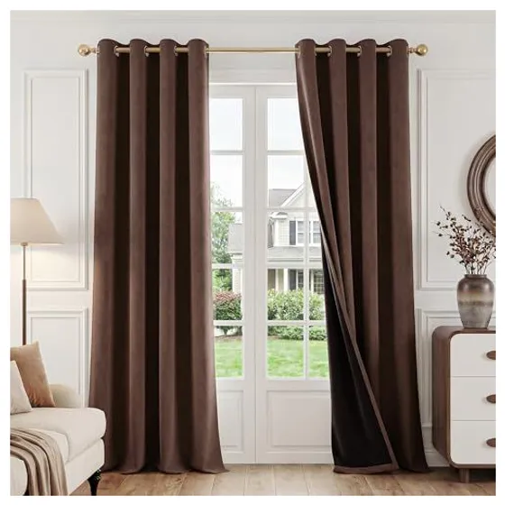 FMFUNCTEX 100% Blackout Curtains — Coffee brown, Grommet