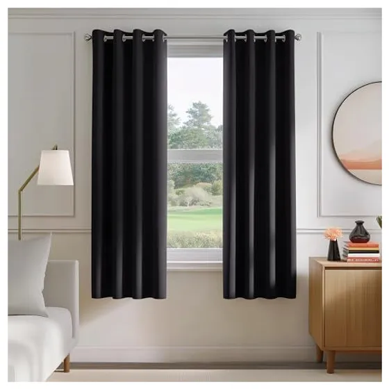 FMFUNCTEX 100% Blackout Curtains — Black, Grommet