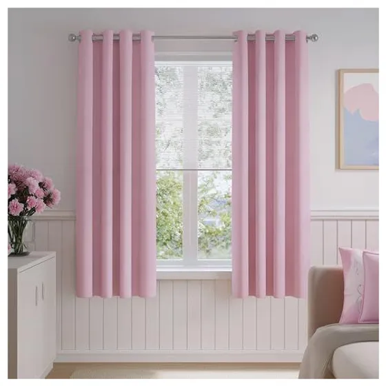 FMFUNCTEX 100% Blackout Curtains — Pink, Grommet