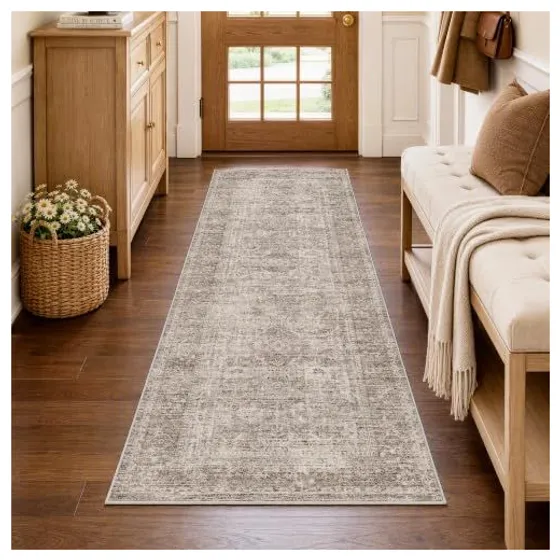 FMFUNCTEX Vintage Washable Area Rug — Taupe