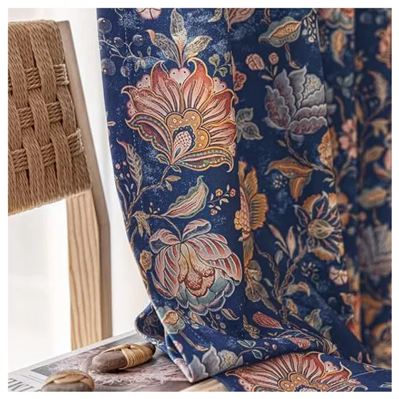 FMFUNCTEX Boho Floral Blackout Curtains — Blue