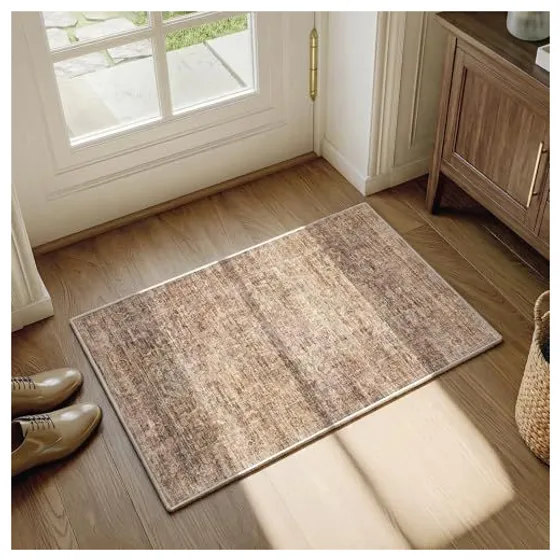 FMFUNCTEX Oriental Washable Rug & Runner — Rust brown