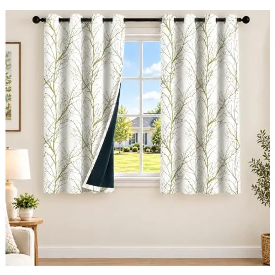 FMFUNCTEX Tree Branch Blackout Curtains — Sage green