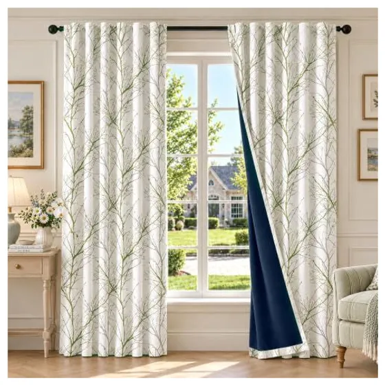 FMFUNCTEX Tree Print Blackout Curtains — Sage green